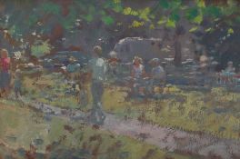 Jacqueline Williams In the Park Oil on board Label verso 23 x 35cm IMPORTANT: This lot is sold