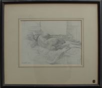 Thomas Rathmell Study of a nude on a bed Pencil sketch Signed 20.