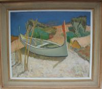 Gourley A beached boat Oil on board Signed 62 x75cm