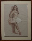20th century British style Ballerina Crayon and sketch Signed 70 x 50cm