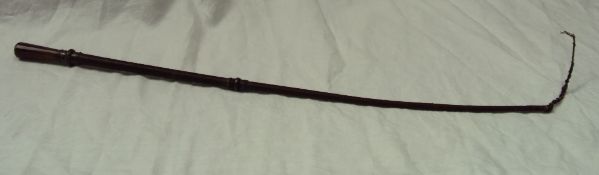 A hardstone, white metal and leather riding crop,