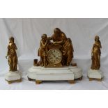 A 19th century French ormolu and marble clock garniture,