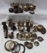 Assorted silver part cruet sets, including pepperettes, mustard pots etc,