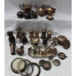 Assorted silver part cruet sets, including pepperettes, mustard pots etc,