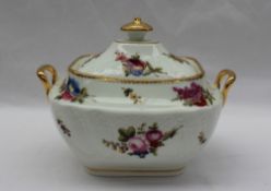 A 19th century Swansea porcelain twin handled sucrier and cover with a gilt pointed finial the body