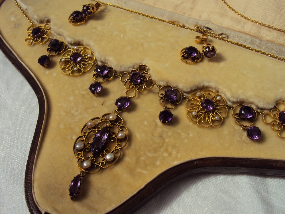 An amethyst and seed pearl necklace, - Image 2 of 5