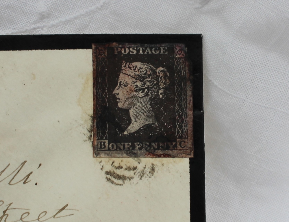 A Victorian Penny Black, (B-C), four margins, - Image 2 of 3