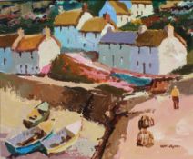 Donald McIntyre Above the Harbour Oil on board Signed and label verso 50 x 60cm IMPORTANT: