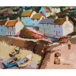 Donald McIntyre Above the Harbour Oil on board Signed and label verso 50 x 60cm IMPORTANT: