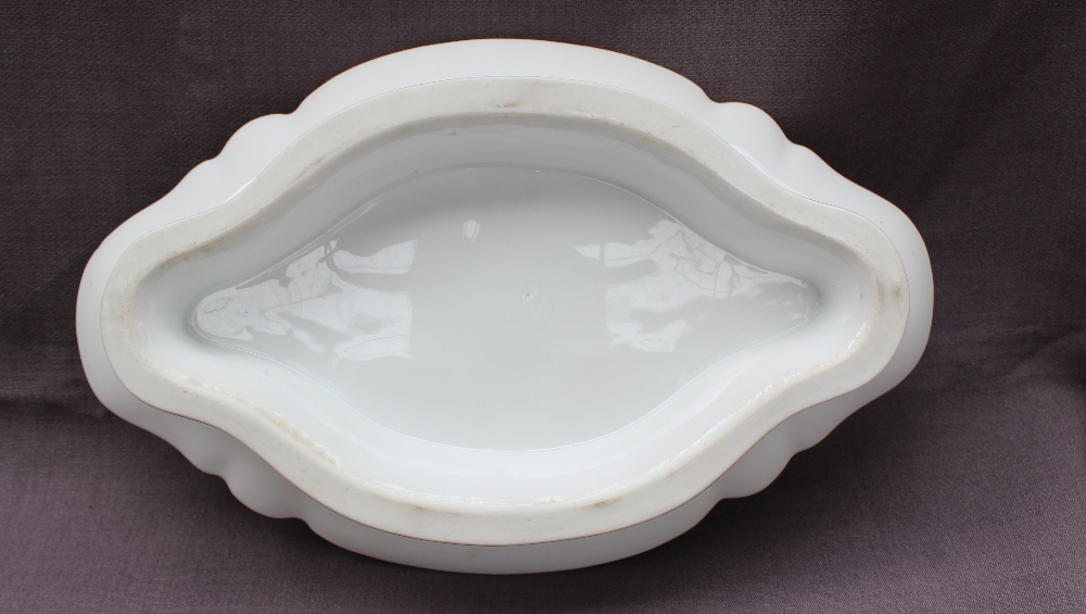 A 19th century French porcelain tray of oval lobed form on a pedestal foot with four pots de creme - Image 2 of 6