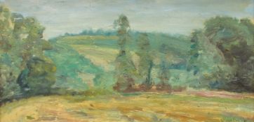 Ivor Davies Michaelston-Le-Pit Oil on board Signed and dated '83 29 x 59.