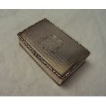 A Victorian silver snuff box of rectangular form with a leaf moulded border and engine turned