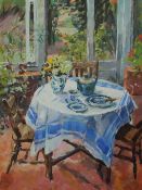 Vivienne Luxton The Conservatory Oil on board Signed and label verso 44 x 33.