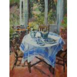 Vivienne Luxton The Conservatory Oil on board Signed and label verso 44 x 33.