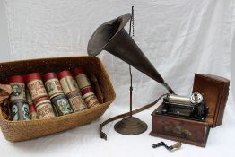 An Edison Bell Gem phonograph, Reg No 21160, together with a horn,