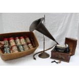 An Edison Bell Gem phonograph, Reg No 21160, together with a horn,