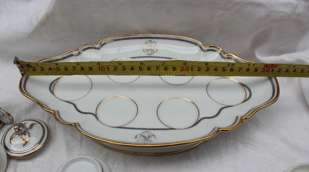 A 19th century French porcelain tray of oval lobed form on a pedestal foot with four pots de creme - Image 5 of 6