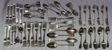 A set of six Victorian fiddle pattern table forks, London, 1867,