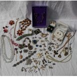 A collection of costume jewellery including necklaces,