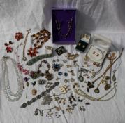 A collection of costume jewellery including necklaces,