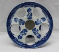 A 19th century blue and white moth and willow pattern pearlware egg stand,