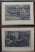Thomas Symington Halliday Boat yard Watercolour and pencil sketch Signed 35 x 55cm Together with