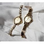 A 9ct yellow gold lady's wristwatch, the dial with batons inscribed "Vertex revue",