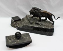 A bronze and marble desk standish,