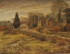 Fred Barney St Fagans - Street view Oil on board Signed and dated 1965 David Griffiths label verso
