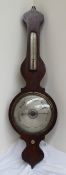 A 19th century rosewood and gilt highlighted onion topped barometer, with an alcohol thermometer,
