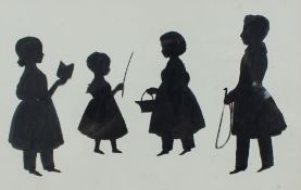 A 19th century Silhouette depicting four children, watercolour,