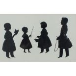 A 19th century Silhouette depicting four children, watercolour,