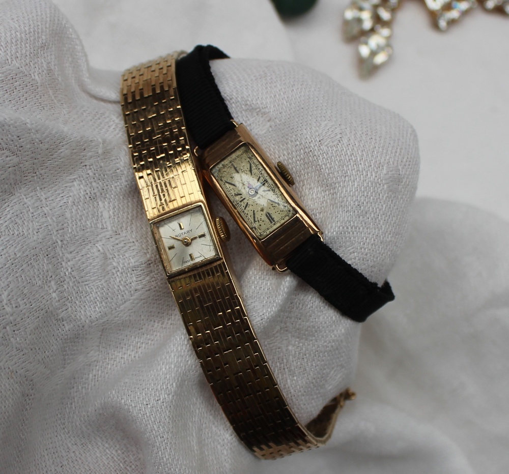 A 9ct yellow gold Lady's Rotary wristwatch, the square dial with batons, on an integral strap, - Image 2 of 2