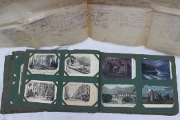 A postcard album containing circa 150 cards including views of Cheltenham, Clevedon, Cleethorpes,