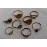 Assorted 9ct gold rings etc,