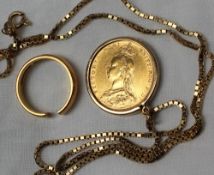 A Victorian gold sovereign dated 1889,