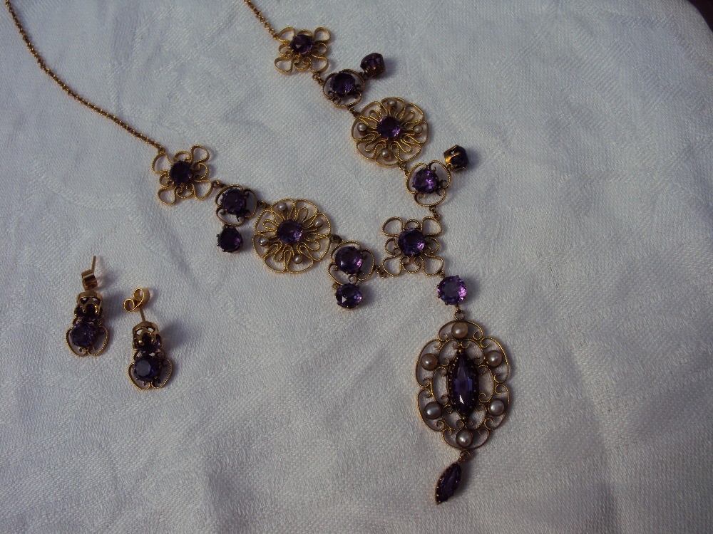 An amethyst and seed pearl necklace, - Image 3 of 5