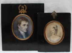 19th century Continental School Head and shoulders portrait of Napoleon Oval miniature Painted onto