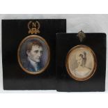 19th century Continental School Head and shoulders portrait of Napoleon Oval miniature Painted onto