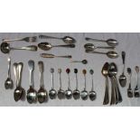 A set of six Chinese white metal and hardstone set tea spoons,