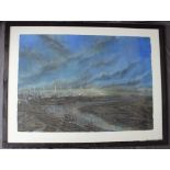 Iwan Gwyn Parry The oil refinery on the estuary Watercolour Signed verso.