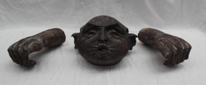 A Dennis Fairweather 'Gargoyle' stoneware fountain, comprising a head and two hands,