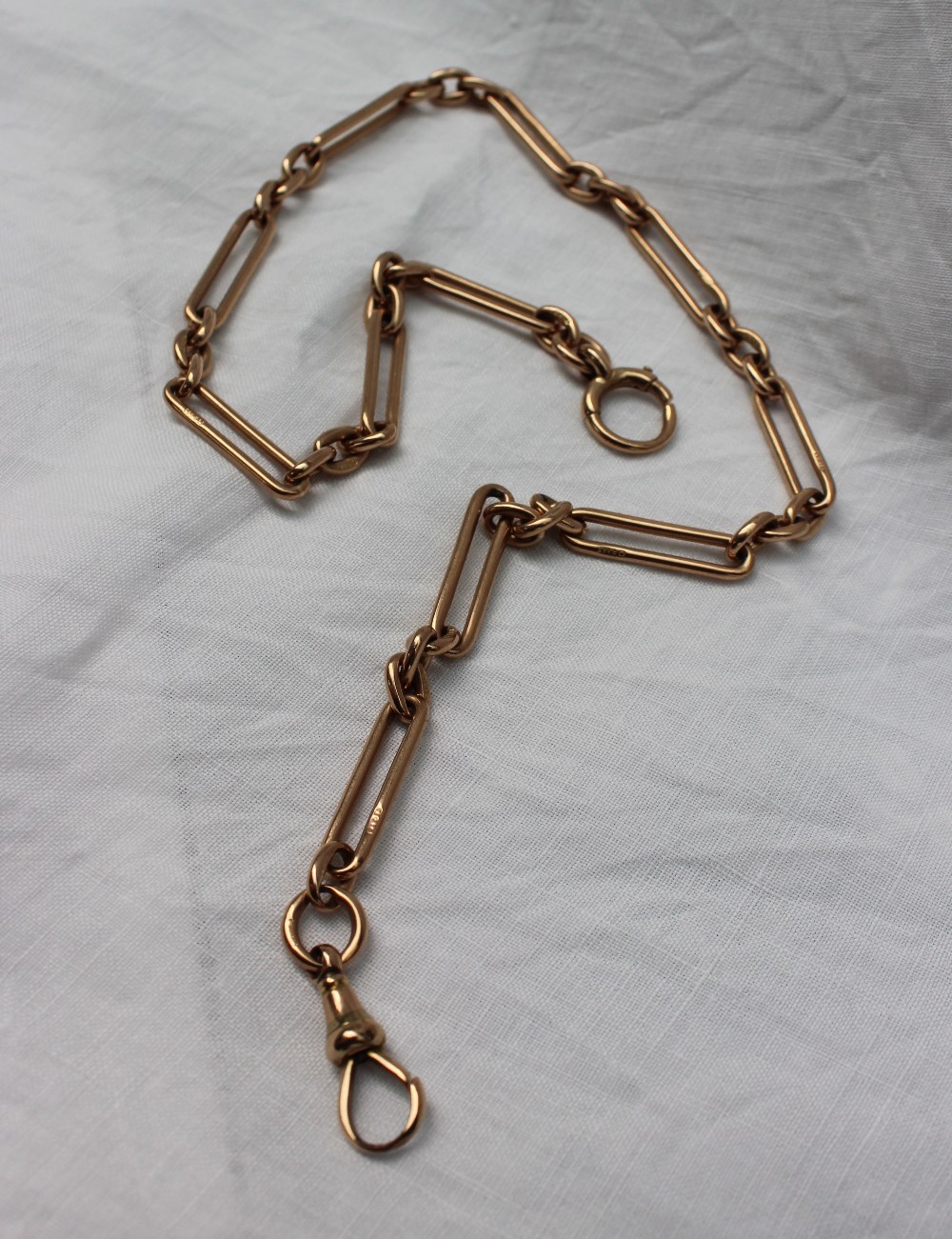 A 9ct gold Albert chain with flattened oval links, - Image 2 of 2