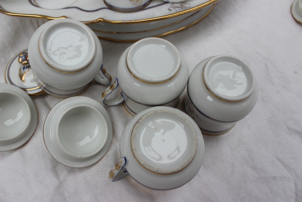 A 19th century French porcelain tray of oval lobed form on a pedestal foot with four pots de creme - Image 4 of 6