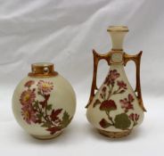 A Royal Worcester twin handled vase decorated with flowers and leaves, puce mark, Rd.No. 5434, No.