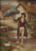Frank Moss Bennett Figure in the rain Watercolour Signed and dated 1904 image size 35 x