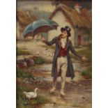 Frank Moss Bennett Figure in the rain Watercolour Signed and dated 1904 image size 35 x