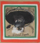 Norman Toynton Portrait of Emiliano Zapata Oil on canvas Signed and dated '62 55 x 45 cm Label