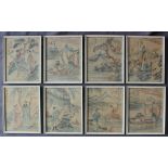 A set of eight Chinese watercolours of figural scenes, each with text to the image, 21.