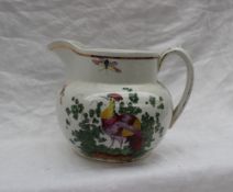 A 19th century pottery jug transfer and infil decorated with a Bird of paradise amongst foliage,